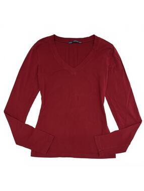 Y2K Smart Set Dark Red V Neck Long Sleeve Shirt - Fitted Undershirt Sz M Grunge